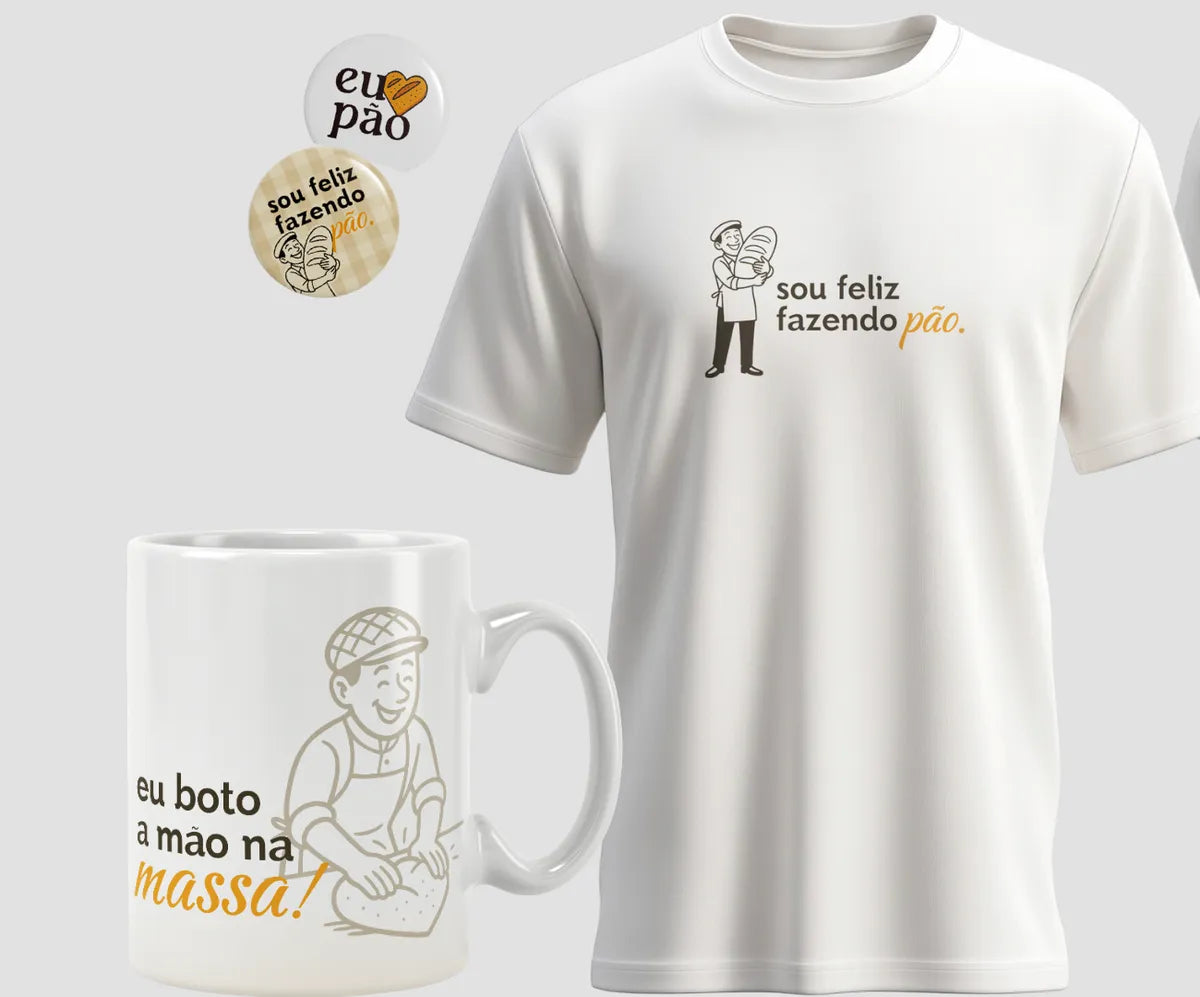 Kit Sou Feliz Fazendo Pão (camiseta, E Caneca)